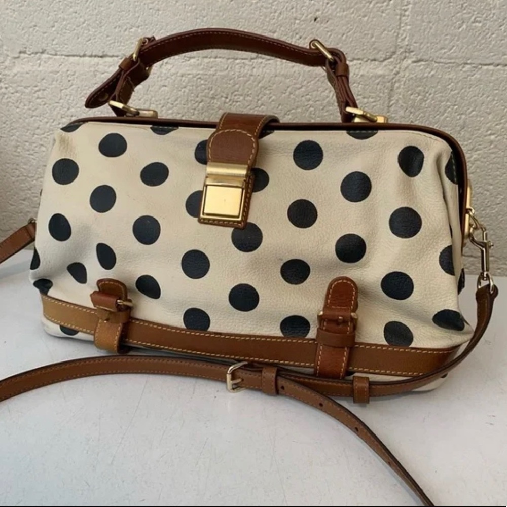 NWT Anthropologie Holding Horses Cream/Navy Polka Dot Satchel/Purse
